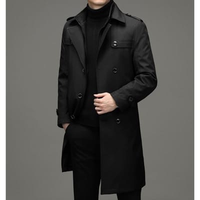 Herfst en Winter Nieuwe Heren Trenchcoat Lang Knielengte Voering Katoen Riem Trenchcoat Heren Pakkraag Trenchcoat Herenjas 195 zwart