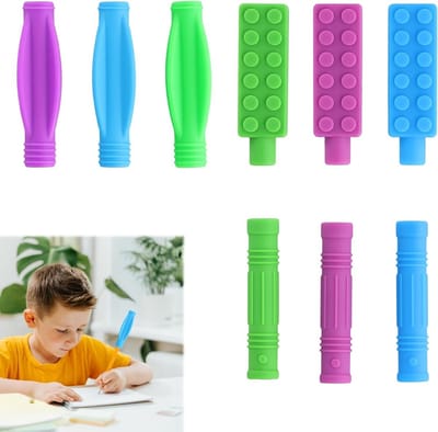 Pencil Toppers Set van 9 Stuks, Chew Tip Potloden voor Kinderen en Volwassenen, Silicone Kauwsieraden voor Bijzondere Behoeften