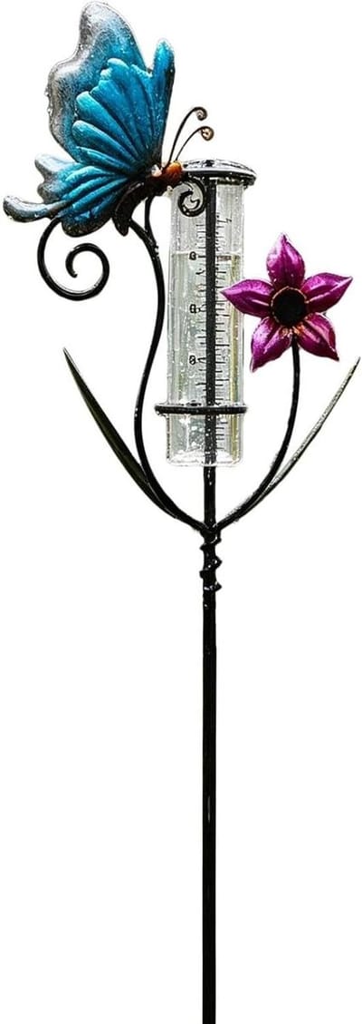 Regenmeter Vlinder - Meetmeter Tuin - Weer Bewaken - Decoratief Ontwerp - 90cm Hoog - Blauw Paars