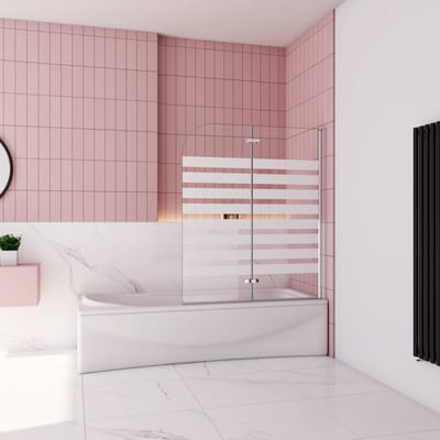 Aica Scandinavische Badwand 120x140cm,2-Delig Inklapbaar,6mm Wit Gesatineerd Easy Clean Gehard Glas,Chroom Frame,Rechtse Montage