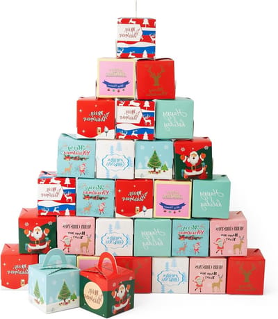 30 Kerst geschenkdozen met handvatten - geschikt voor koekjes, cupcakes, cakes - stevig en herbruikbaar.