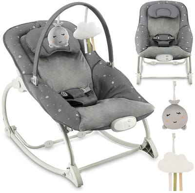 MoMi LAPIS - Babywipstoel - Wipstoel met Vibratie en Melodieën - Verstelbare Rugleuning - Donkergrijs
