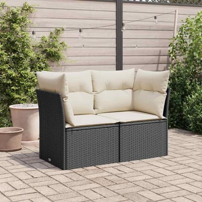 vidaXL - Tuinbank - 2-zits - met - kussens - poly - rattan - zwart
