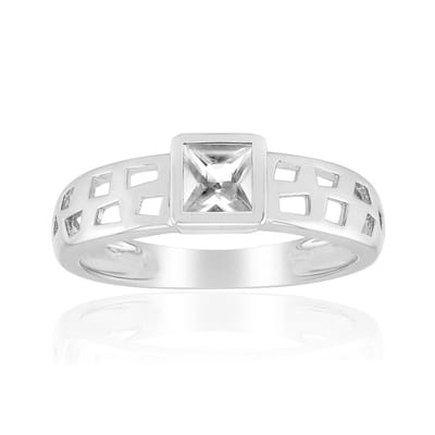 Cavill - Zilveren ring 925 Sterling met platina finish - 0,52 ct prinses geslepen Cambodja zirkoon - moderne geometrische bezel zetting - dames ring
