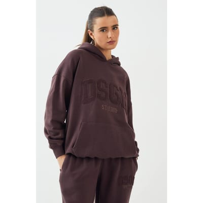 Dames DSGN Studio Badstof Applique Oversized Hoodie | Chocoladebruin | Maat: 3XL