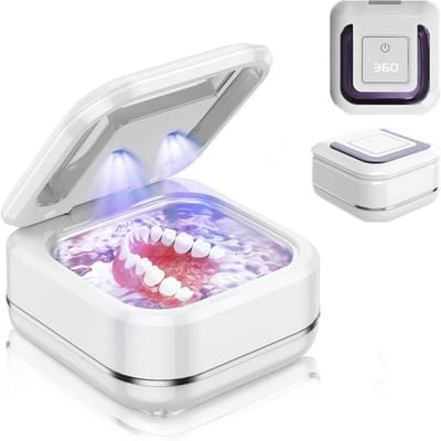 Ultrasone reiniger, 42 kHz - voor tandprothesen, beugels, retainers, borstelkoppen, sieraden, draagbare zwarte doos met timer en automatische stop - wit