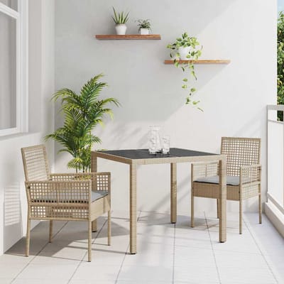 vidaXL - Tuin - Eettafel - Set - 3 - st - Beige - poly - rattan