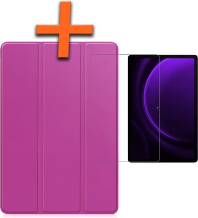 Hoesje - Geschikt voor Samsung Galaxy Tab S9 FE Plus - Met Screenprotector - Trifold Bookcase - Hard Cover Case - Met Uitsparing Geschikt voor S Pen - Hardcover Book - Tablet Hoes - Paars
