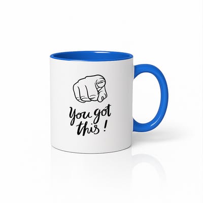 You Got This Mok 330ml – Wit-Blauwe Koffiemok met Motiverende Quote – Inspirerend Cadeau voor Vrienden & Collega’s