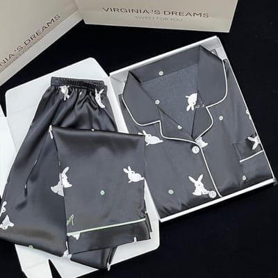 Pyjama's Dames Pyjama's met Lange Mouwen Pyjama Pak Bloemenprint Hoogwaardig Kan Buiten Gedragen Worden Huiskleding Pyjama's XXL gray