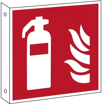 Haaks dubbelzijdig brandblusser bord – aluminium – F001 | 20 x 20 cm