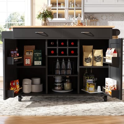 Modern keukeneiland (102×45×92cm), keukenkast, buffetkast, serveerwagen met houtnerf, buffetkast, multifunctionele eettafel met opbergruimte, zwart