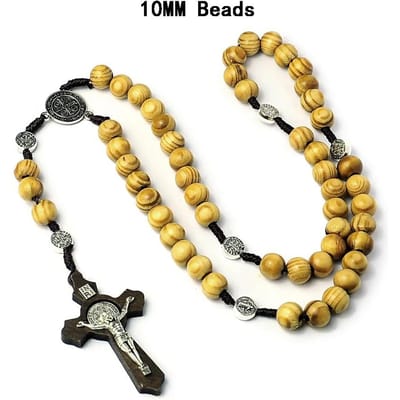 Katholieke Houten Kralen Rozenkrans Kettingen Voor Vrouwen Christelijke INRI Kruisbeeld Kruis Hanger Lange Ketting Mannen Religie Gebed Sieraden
