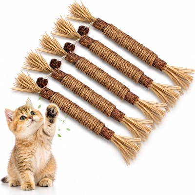 Tolvia Kattenspeelgoed 5 Stuks - Matatabi Stokjes voor Katten - Natuurlijke Kattenkauwsticks - Kattenkruid Speelgoed - Gebitsverzorging voor Katten en Kittens - Kauwspeeltje tegen Verveling
