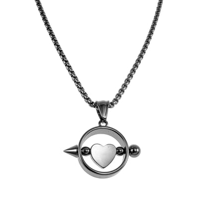 55cm x 2mm Jasseron-Ketting + Hanger Unisex - RVS Ketting met Ronde Hanger met Zilverkleurige Hart - Handgemaakt