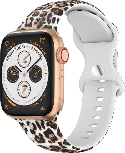 Strap-it Siliconen band met print - Geschikt voor Apple Watch bandje - Series 1/2/3/4/5/6/7/8/9/10/11/SE/SE2/SE3 - Lucky Leopard - Bandje siliconen met luipaard print - iWatch bandje voor maat: 38 / 40 / 41 / 42mm