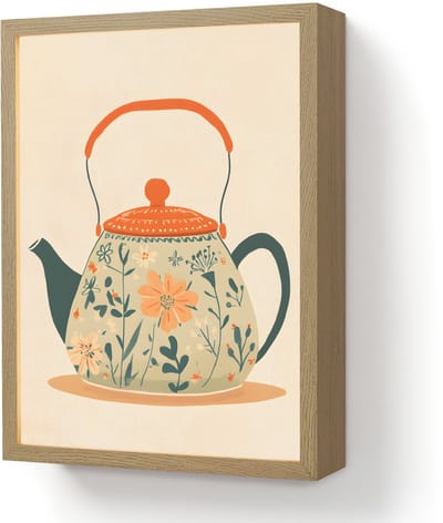 Wandlamp 30x40 cm - Oplaadbaar - Oranje - Theepot - Bloemen - Bladeren - Wandlampen binnen woonkamer - Slaapkamer lamp - Decoratieve nachtlamp - Vloerlamp draadloos