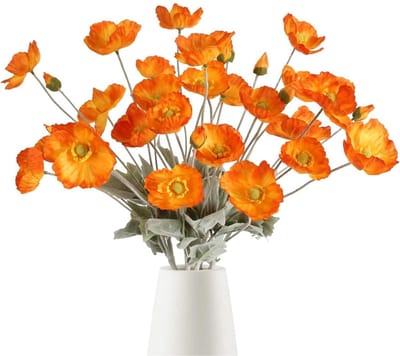 Daity 8 stuks - kunstbloemen klaprozen met stengels en bladeren - 23" Kunstmatige zijden klaprozen - Geschikt voor interieurdecoratie - middelpunt van een bruiloft (oranje)