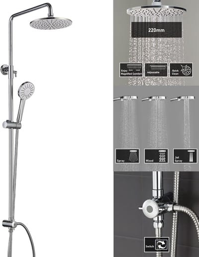 Sofetiy Max Douchesysteem - Regendouche en Handdouche - Chroom Doucheset - RVS - 10 inch Douchekop - Verstelbare Hoogte 72-110 cm - Regendouche voor Badkuip - Zonder kraan - Zilver