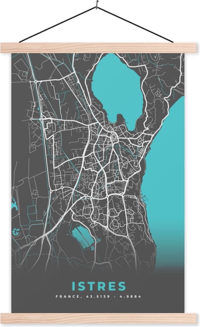 Posterhanger incl. Poster 40x60 cm - Schoolplaat - Istres - Kaart - Plattegrond - Stadskaart - Frankrijk - Textielposter - Blanke latten - Stadskaart