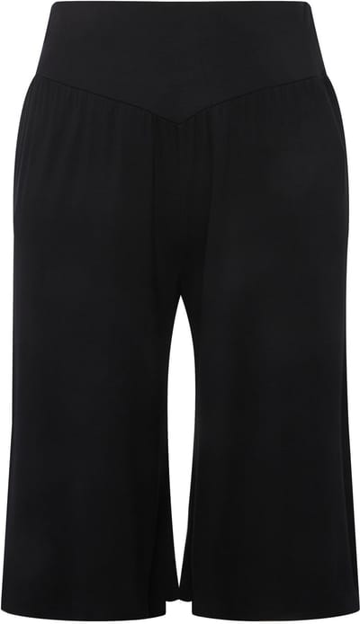 Ulla Popken - Dames - Bermuda wijde rechte pijp elastische tailleband - Zwart - Maat 50+