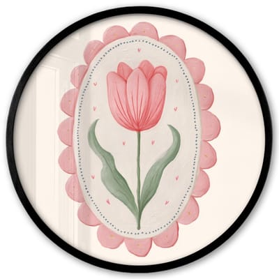Poster in lijst Rond - Fotolijst 40x40 cm - Posters - Tulp - Lijst - Ovaal - Illustratie - Ronde posterlijst zwart - Decoratie - Wanddecoratie woonkamer - Muurdecoratie slaapkamer