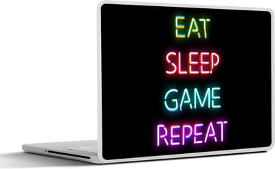 Laptop sticker - 13.3 inch - Gaming - Led - Quote - Eat sleep game repeat - Gamen - 31x22,5cm - Laptopstickers - Laptop skin - Cover - Schoolspullen tieners