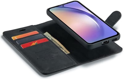 CaseMania Bookcase hoesje geschikt voor Samsung Galaxy A56 - Effen Zwart - Kunstleer - 2-in-1 Magnetisch Uitneembaar Design