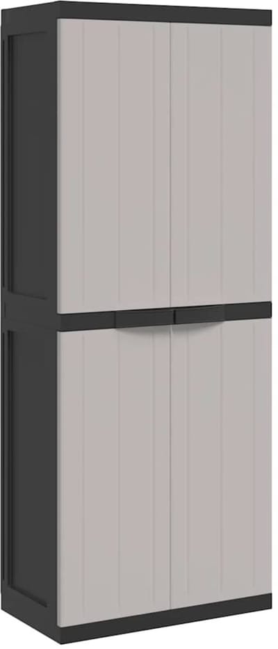 Tuinkast - Opbergkasten met deuren - Tuinhuis - Schuur - Voor buiten - Gereedschap - Grijs en Zwart - Polypropylene - 65 x 37 x 165 cm (L x B x H)