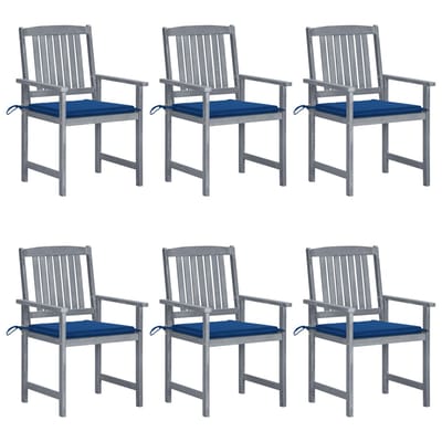 vidaXL - Tuinstoelen - 6 - st - met - kussens - massief - acaciahout - grijs