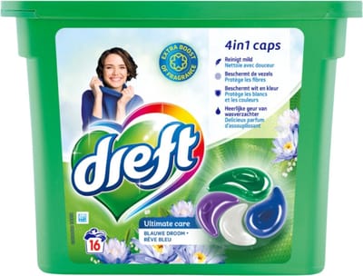 Dreft - Wasmiddelcapsules 4in1 - Gekleurde Was - Blauwe Droom - 16 Wasbeurten