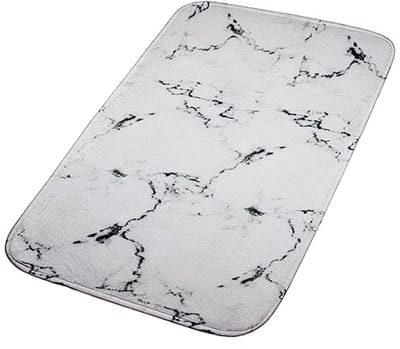 Antislip Badmat 60 x 40 cm - Zacht, Comfortabel en Sneldrogend met Wit Marmer Design