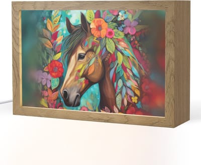 Nachtlampje 30x20 cm - Kinder lampje - Paard - Bloemen - Schilderij - Natuur - Verf - Tafellamp kinderkamer - Slaapkamer lamp - Bedlamp kinderen - Kinderlampje stopcontact - Wandlamp babykamer - Nachtlampjes