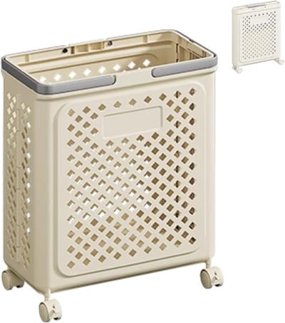 Opvouwbare Wasmand - Roller Mand - Was Sorteren - 360 Graden Wielen - 36 x 19 x 47 cm - Wit