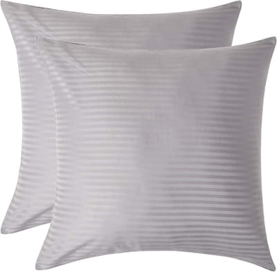 Homescapes Satijn Streep Katoen Kussensloop 80x80 cm – Set van 2 – Zilvergrijs – 100% Egyptisch Katoen – Draaddichtheid 330