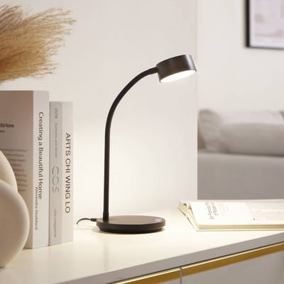 Lindby - bureaulamp- met dimmer - 1licht - Kunststof, metaal - H: 38.5 cm - zwart - Inclusief lichtbron