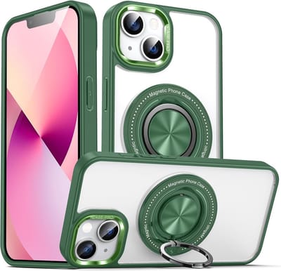 Magsafe Hoesje Geschikt voor iPhone 14 Plus hoesje Transparant Groen - Met Ring houder iPhone 14 Plus Telefoonstandaard