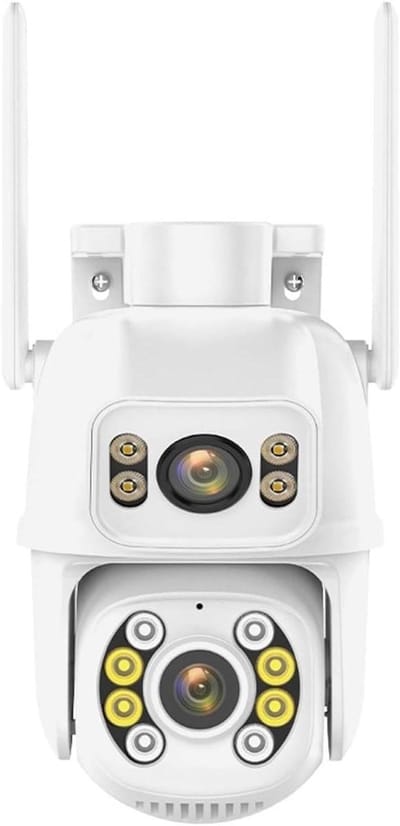 Bewakingscamera Dual Lens - Beveiligingscamera Buiten - Huis Beveiligen - Dubbele Schermen App - 8MP 4K Resolutie - Wit