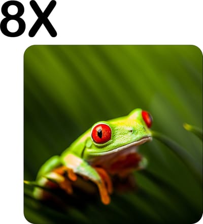 Luxe Placemat - Groene Exotische Kikker - Set van 8 Placemats - 50x50 cm - 2 mm dik Vinyl - Anti Slip - Afneembaar