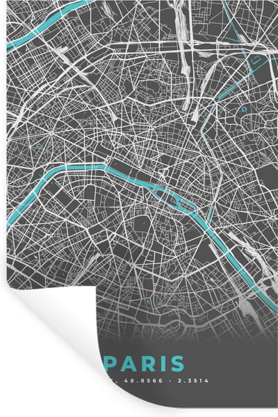 Muurstickers - Sticker Folie - Parijs - Plattegrond - Frankrijk - Stadskaart - Kaart - 20x30 cm - Plakfolie - Muurstickers Kinderkamer - Zelfklevend Behang - Zelfklevend behangpapier - Stickerfolie