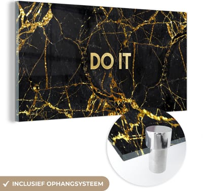 MuchoWow® Glasschilderij 40x20 cm - Schilderij acrylglas - Quotes - Motivatie - Goud - Marmer - Foto op glas - Schilderijen