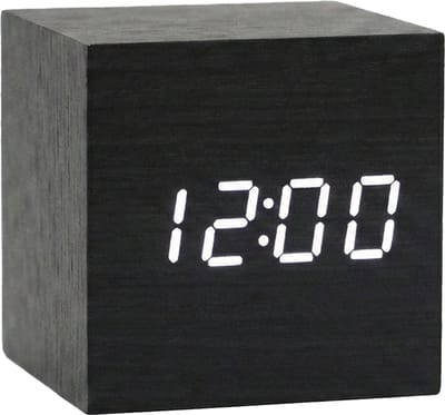 TIN-IN Digitale Tafelklok - Bureauklok met Houtlook- Wooden look - Zwart + Witte cijfers - Wekker - Slaapkamer en Bureau