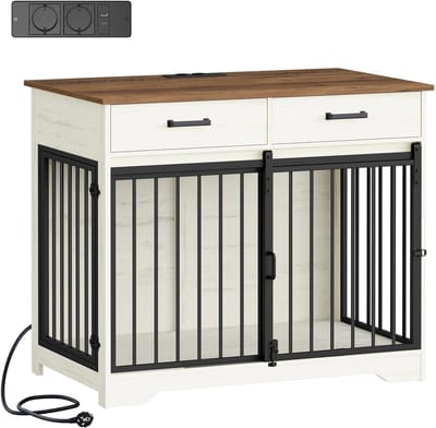 LUMÈ STORE Hondenbench Meubel - Hondenhok - Bench Hond - Hondenmeubel - 2 Deuren - Met Lades - 91 x 48,5 x 57,5 cm - XL - Wit