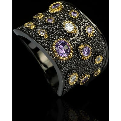 Retro Mode Diamanten Vingerring Sieraden Kleurrijke Diamant Zwart Goud Tweekleurige Ring No. 10 black