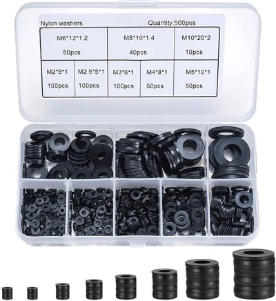 Famanu – Nylon sluitringen zwart set 500 stuks M2 tot M10 afstandsringen voor mechanische toepassingen