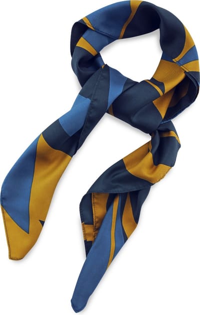 JB Collection - Sjaals - sjaal patroon denimblauw oker vierkant - navy / denimblauw / oker