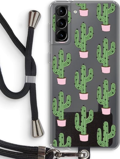 Case Company® - Hoesje met koord geschikt voor Samsung Galaxy S21 Plus hoesje met Koord - Cactus Lover - Telefoonhoesje met Zwart Koord - Bescherming aan alle Kanten en Over de Schermrand