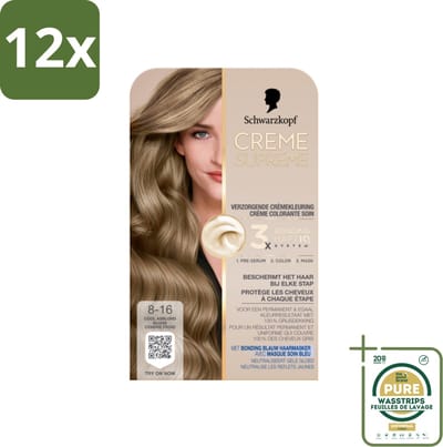 Schwarzkopf - Haarkleuring - Creme Supreme 8-16 - Cool Asblond - 245g - Voordeelverpakking - 12 stuks - Haarkleur - Permanente haarkleuring