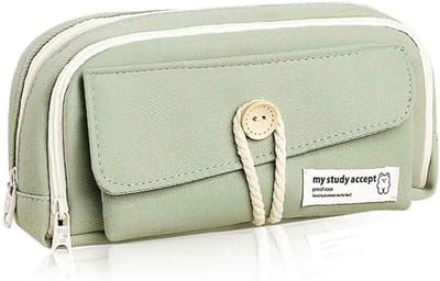 Etui, hoge opbergvakken, uitbreidbaar etui voor meisjes, tieners met 3 grote compartimenten voor tieners, meisjes, jongens, studenten (lichtgroen), groen, [Lichtgroen, canvas]