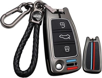 Beschermende Sleutelhoes voor Audi A1 A3 A4 A5 A6 A7 Q3 Q5 S6 B6 B7 B8 C6 8P 8V 8L TT RS - Metalen Sleutelhanger en Auto Accessoires - Zwart en Duurzaam